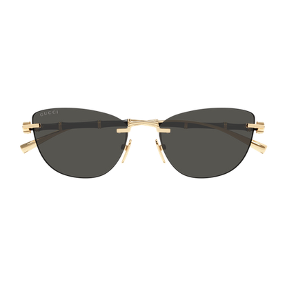 Gucci GG2063S Cat Eye Sunglasses in Solid Grey Lenses With Gold Frame, side view
