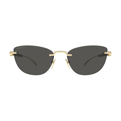 Gucci GG2063S Cat Eye Sunglasses in Solid Grey Lenses With Gold Frame, angle view