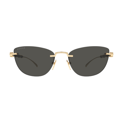 Gucci GG2063S Cat Eye Sunglasses in Solid Grey Lenses With Gold Frame, angle view
