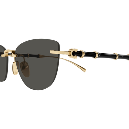 Gucci GG2063S Cat Eye Sunglasses in Solid Grey Lenses With Gold Frame, back view
