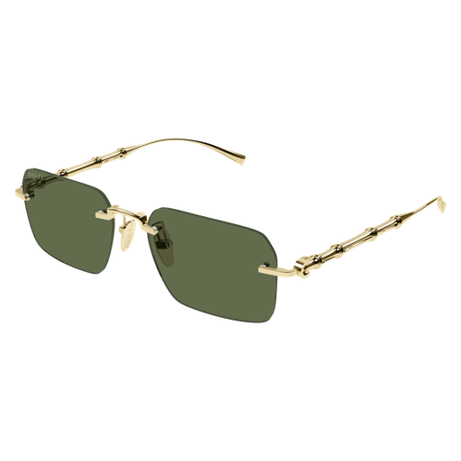 Gucci GG2154S Rectangle Sunglasses in Solid Green Lenses With Gold Frame, front view