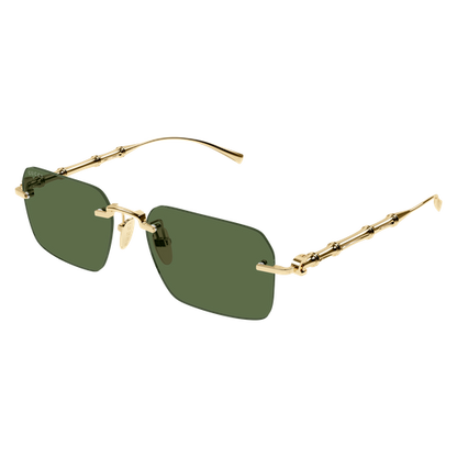 Gucci GG2154S Rectangle Sunglasses in Solid Green Lenses With Gold Frame, front view