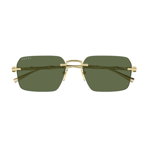 Gucci GG2154S Rectangle Sunglasses in Solid Green Lenses With Gold Frame, angle view