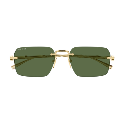 Gucci GG2154S Rectangle Sunglasses in Solid Green Lenses With Gold Frame, angle view