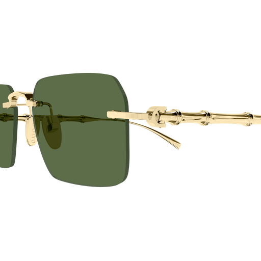 Gucci GG2154S Rectangle Sunglasses in Solid Green Lenses With Gold Frame, detail view