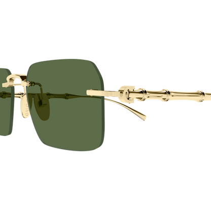 Gucci GG2154S Rectangle Sunglasses in Solid Green Lenses With Gold Frame, detail view