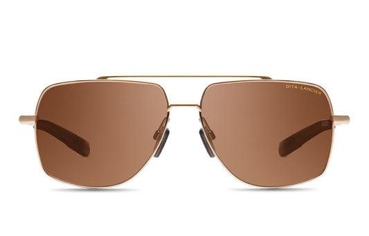 DITA DLS107 POLAR Aviator Sunglasses in Brown Polarized White Gold, front view