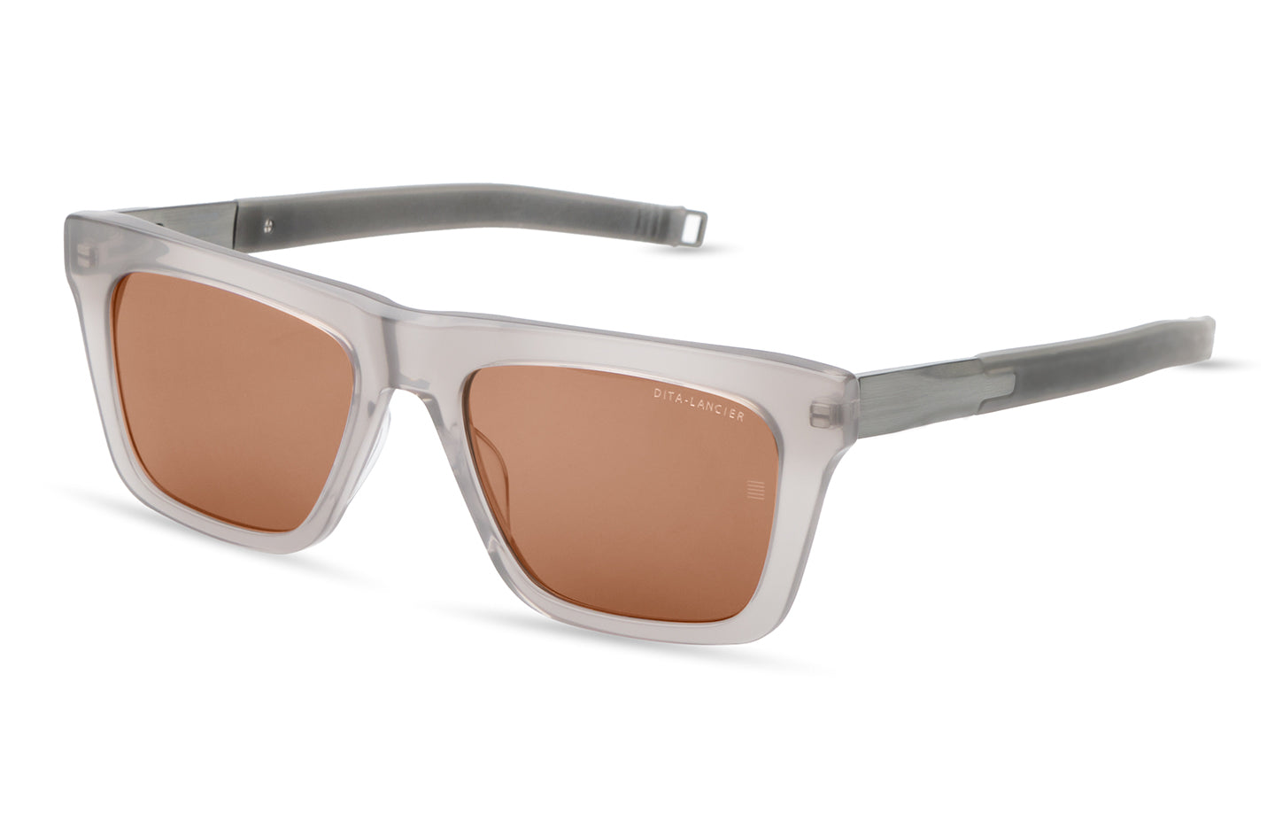 DITA DLS429 Square Sunglasses in Land Lens - Brown Polarized / Stone Grey - Brushed Antique Silver, angle view