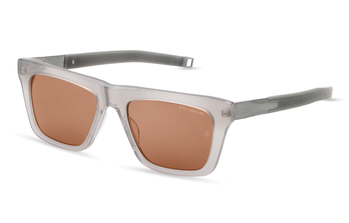 DITA DLS429 Square Sunglasses in Land Lens - Brown Polarized / Stone Grey - Brushed Antique Silver, angle view