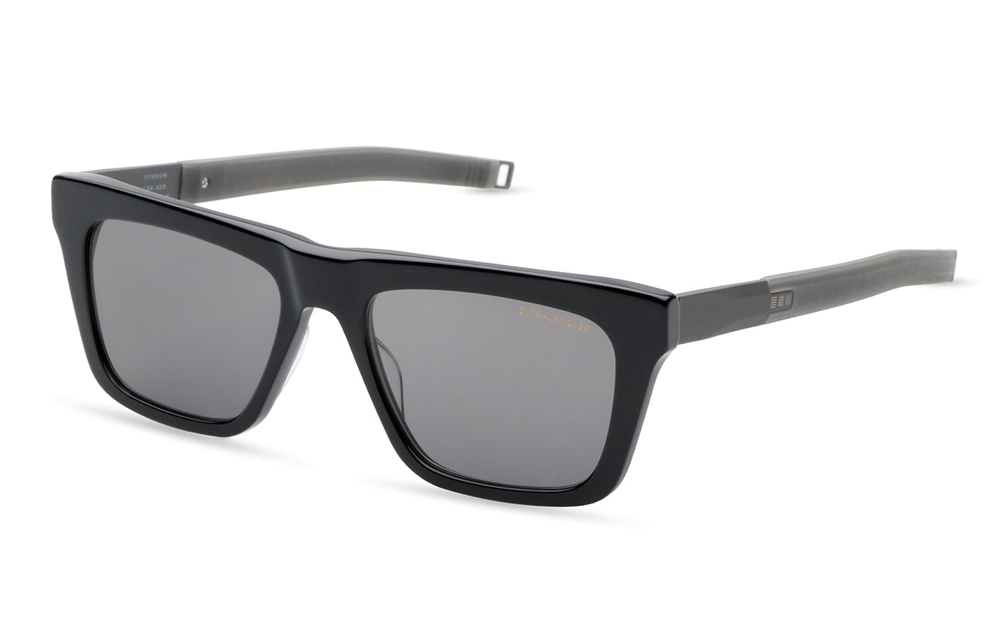 DITA DLS429 Square Sunglasses in Sea Lens - Grey Polarized / Black - Gunmetal, angle view