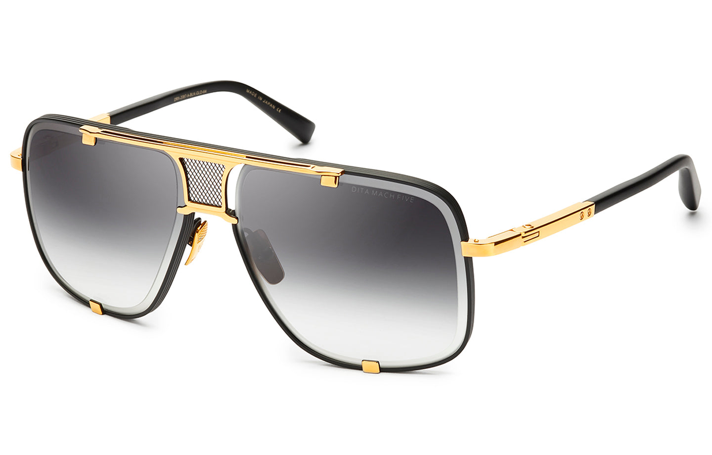 DITA MACH FIVE Aviator Sunglasses in Grey Gradient Matte Black Yellow Gold, angle view