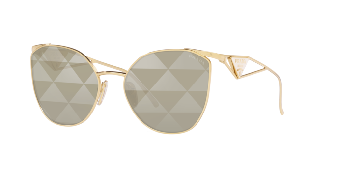 Prada PR50ZS Cat Eye Sunglasses in Mirror Silver Lenses With Pale Gold Frame, angle view