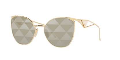 Prada PR50ZS Cat Eye Sunglasses in Mirror Silver Lenses With Pale Gold Frame, angle view