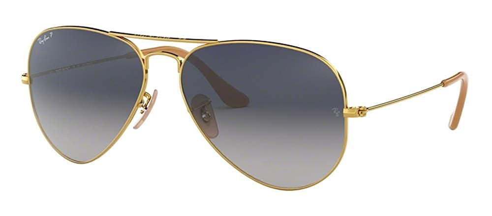 Ray-Ban RB3025 Aviator Sunglasses in Blue Gradient/Gold, angle view