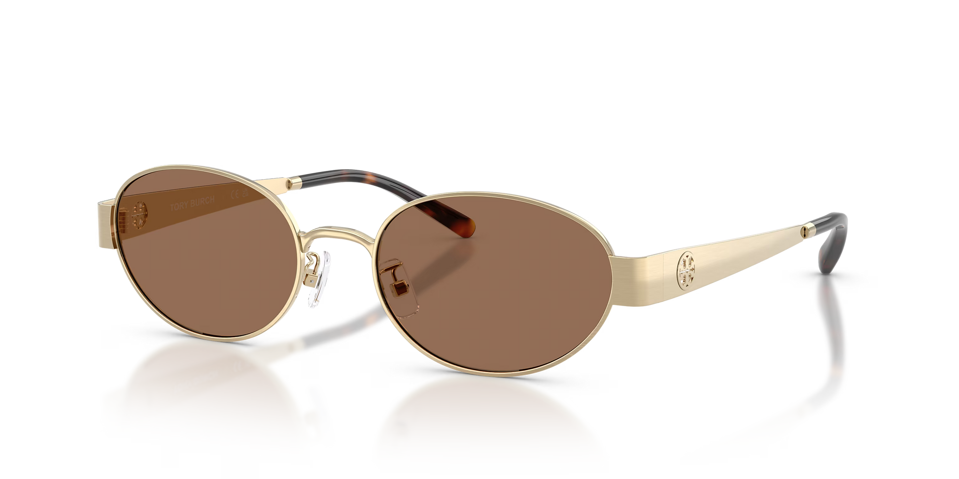 Tory Burch TY6116 Oval Sunglasses in Brown / Shiny Light Gold, back view