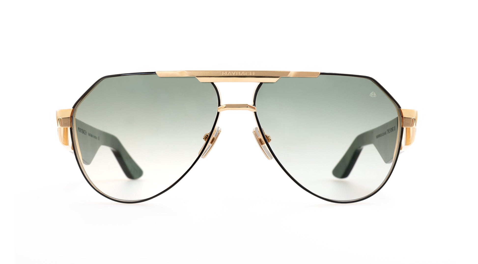 Maybach THE KING III Aviator Sunglasses in Green Gradient Mellow Gold Black Lacquer, front view