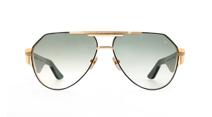 Maybach THE KING III Aviator Sunglasses in Green Gradient Mellow Gold Black Lacquer, front view