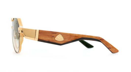 Maybach THE KING III Aviator Sunglasses in Green Gradient Mellow Gold Black Lacquer, side view