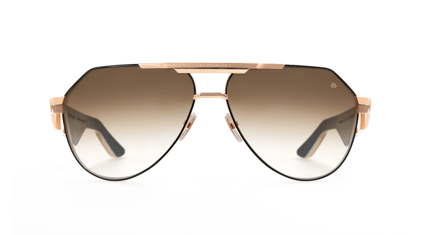 Maybach THE KING III Aviator Sunglasses in Umber Brown Gradient Rose Gold Black Lacquer, front view