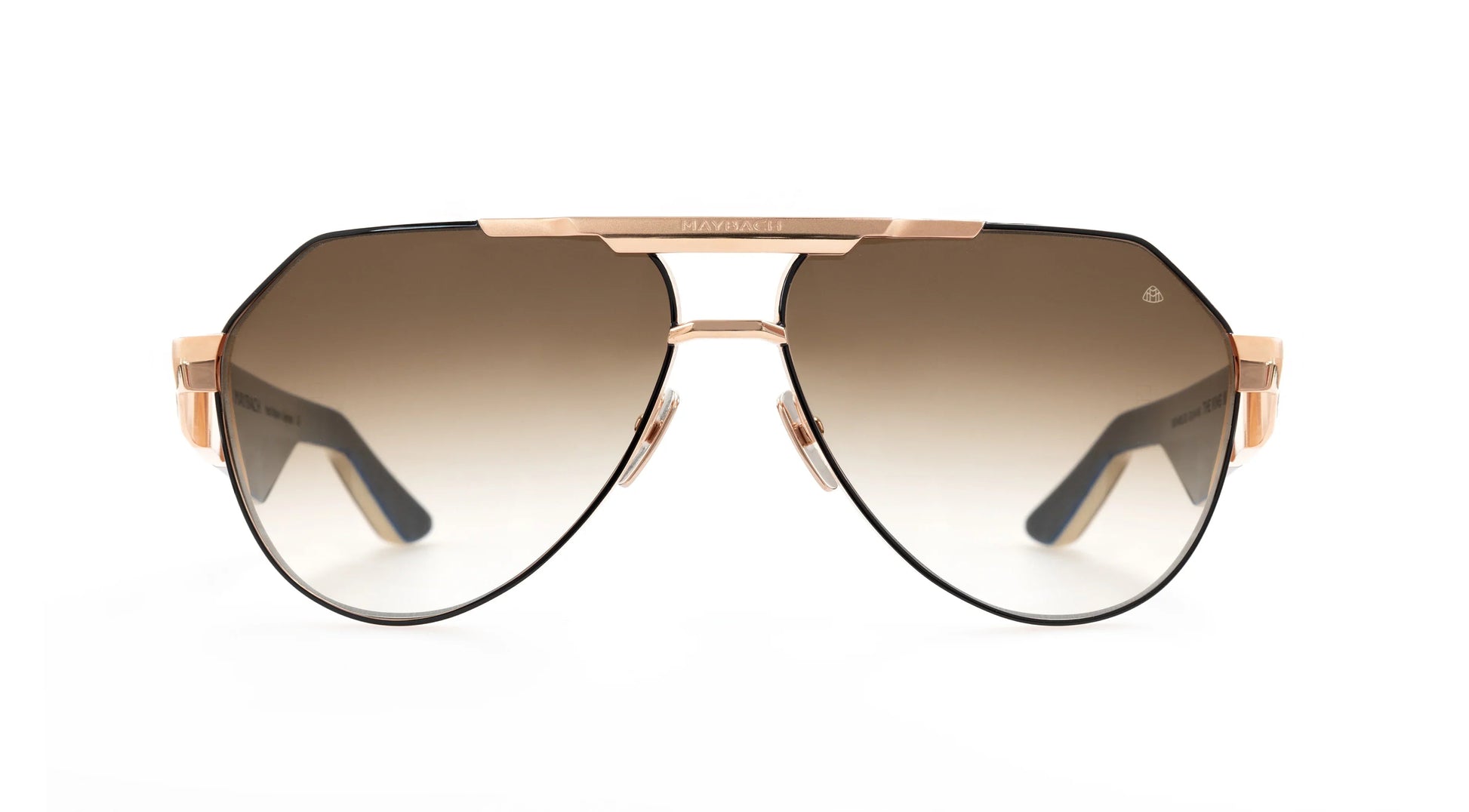 Maybach THE KING III Aviator Sunglasses in Umber Brown Gradient Rose Gold Black Lacquer, front view