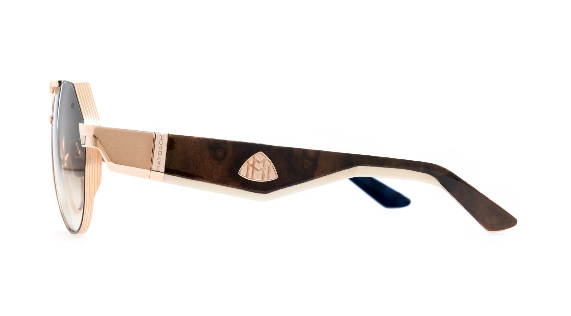 Maybach THE KING III Aviator Sunglasses in Umber Brown Gradient Rose Gold Black Lacquer, side view