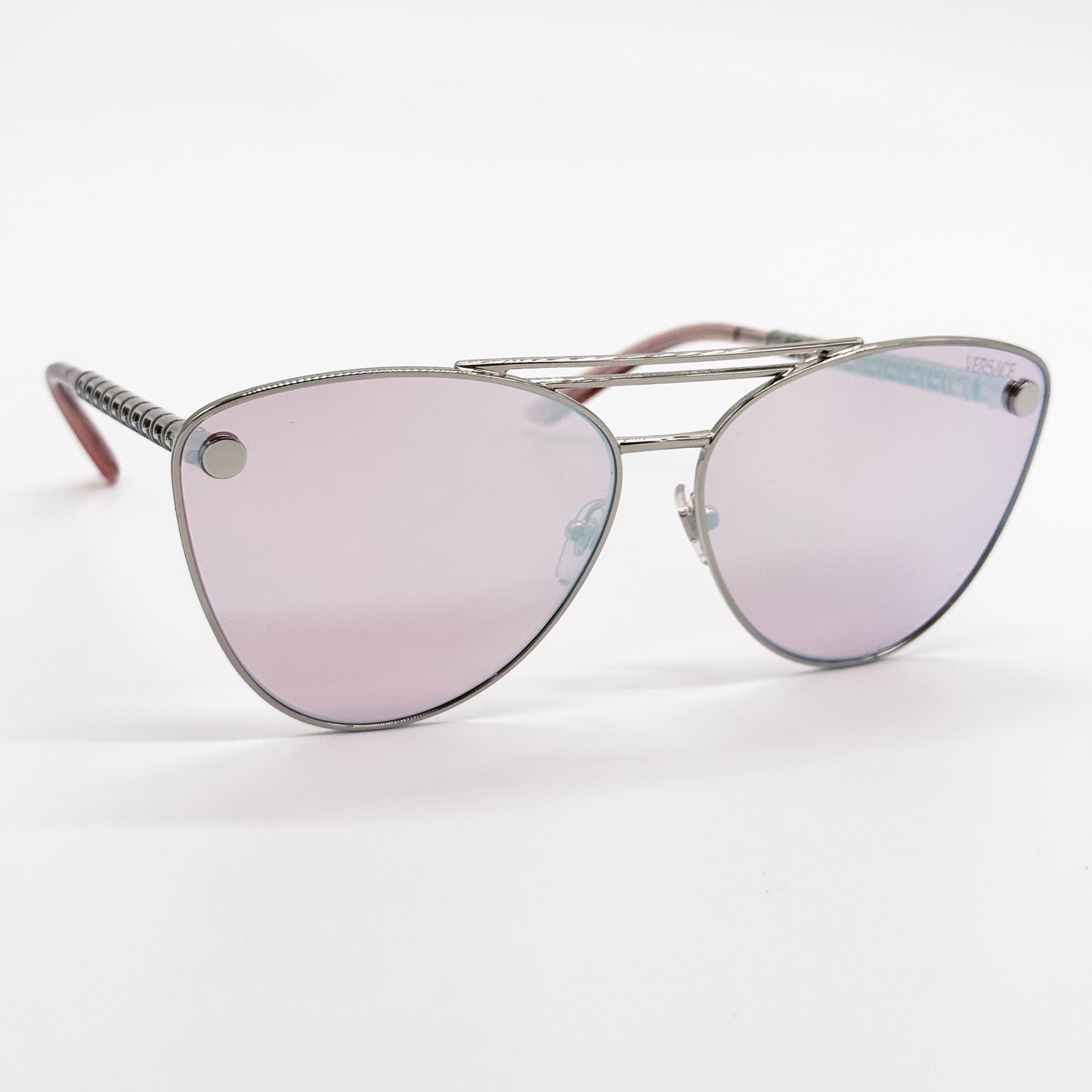 Versace VE2267/S Cat Eye Sunglasses in Pink Mirror White / Silver, angle view