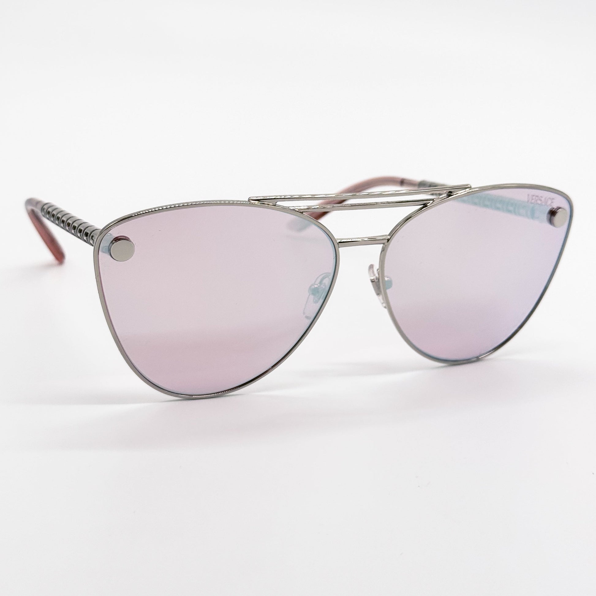 Versace VE2267/S Cat Eye Sunglasses in Pink Mirror White / Silver, angle view
