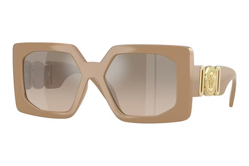 BROWN GRADIENT GRAY MIRROR SLIVER LENSES WITH BEIGE FRAME