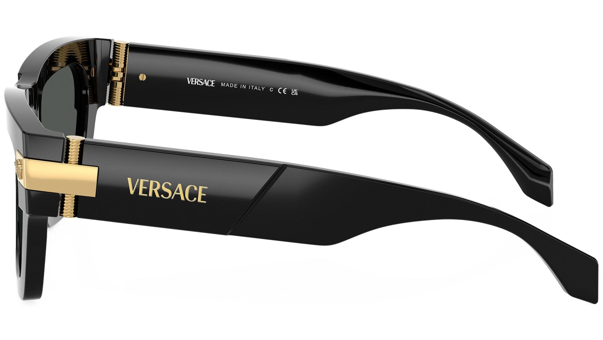 Versace VE4464/S Rectangle Sunglasses in Solid Dark Grey Lenses With Black Frame, detail view