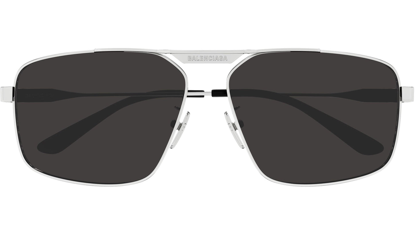 Balenciaga BB0418S Pilot Sunglasses in Grey Lenses With Shiny Silver Frame, front view