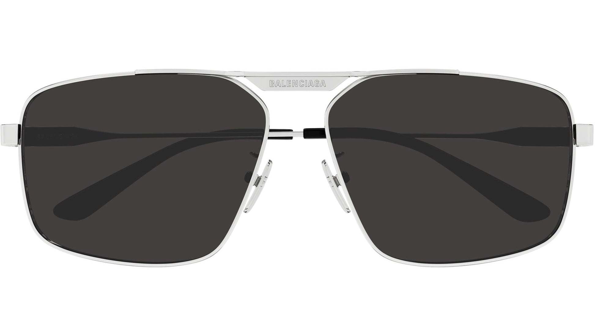 Balenciaga BB0418S Pilot Sunglasses in Grey Lenses With Shiny Silver Frame, front view