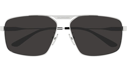 Balenciaga BB0418S Pilot Sunglasses in Grey Lenses With Shiny Silver Frame, front view