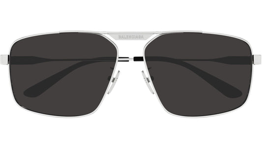 Balenciaga BB0418S Pilot Sunglasses in Grey Lenses With Shiny Silver Frame, front view