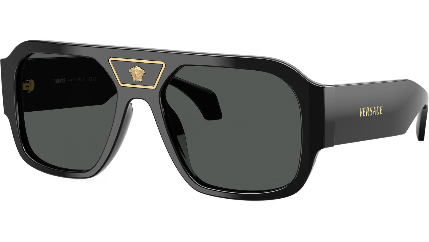Versace VE4508U/S Square Sunglasses in Solid Grey Lenses With Black Frame, angle view