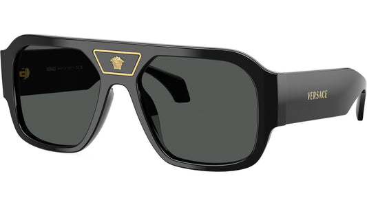 Versace VE4508U/S Square Sunglasses in Solid Grey Lenses With Black Frame, angle view