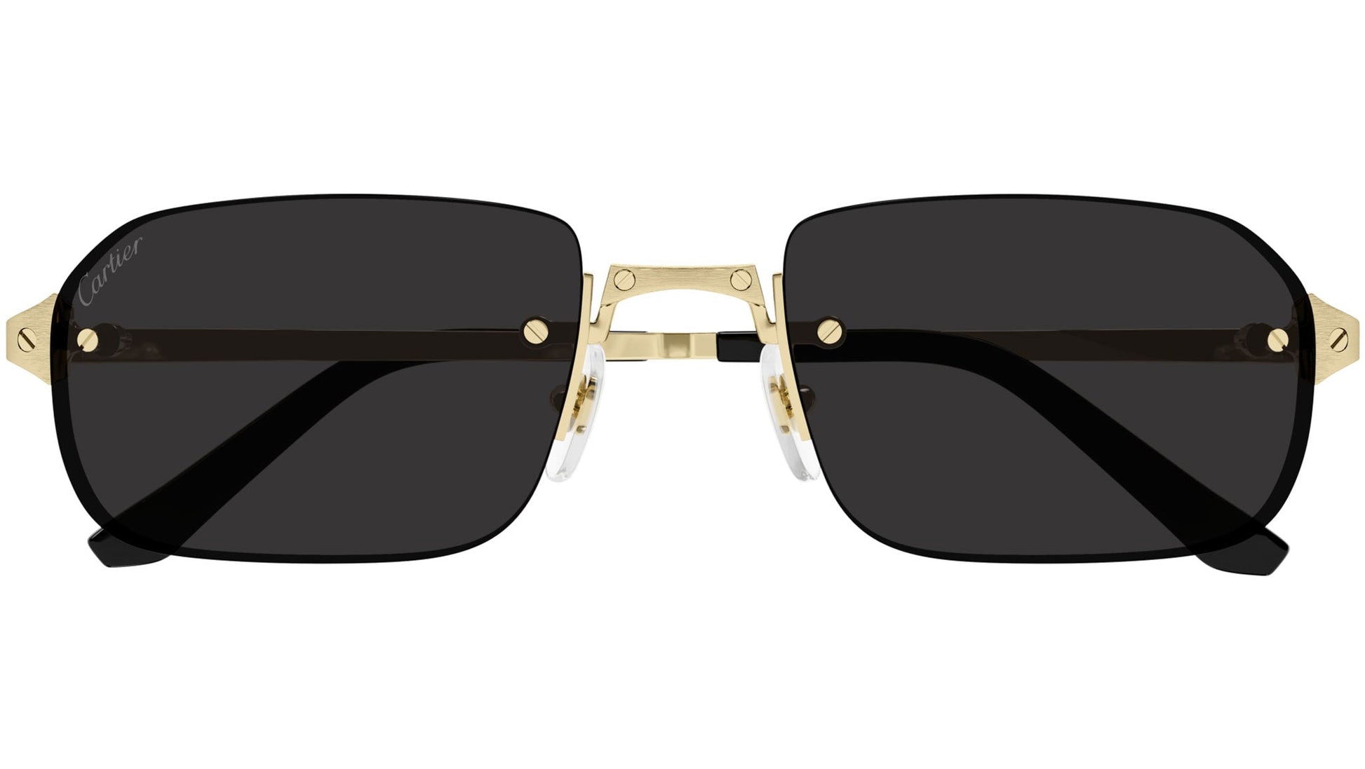Cartier CT0460S Rectangle Sunglasses in Solid Grey Lenses With Gold Frame, front view