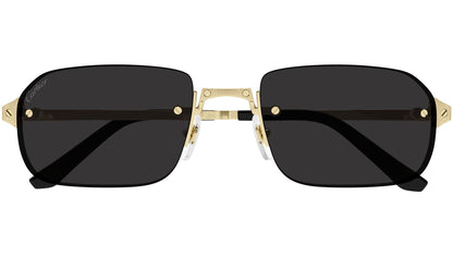 Cartier CT0460S Rectangle Sunglasses in Solid Grey Lenses With Gold Frame, front view