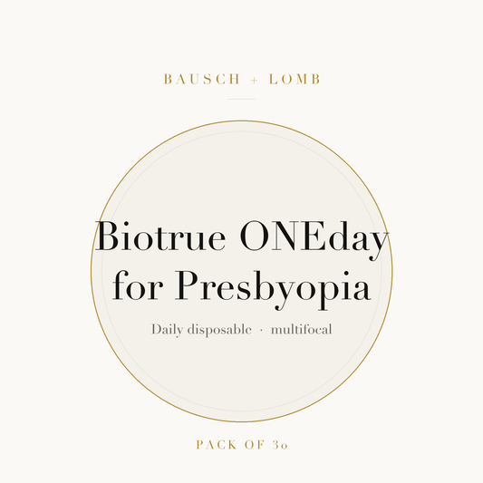 Bausch + Lomb Biotrue ONEday for Presbyopia Contact Lenses on ivory plate