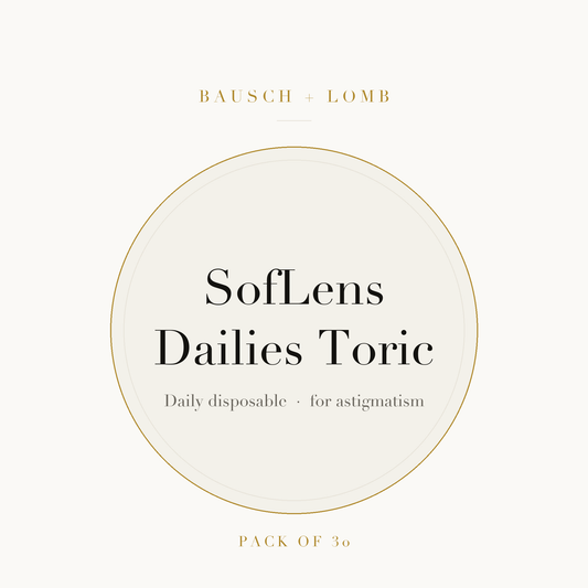 Bausch + Lomb SofLens Dailies Toric Contact Lenses on ivory plate