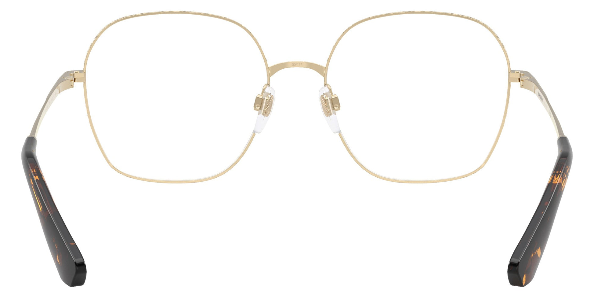 Burberry BE1399 Square Eyeglasses in Clear Demo Lenses With Light Gold Frame And Havana Temples, detail view