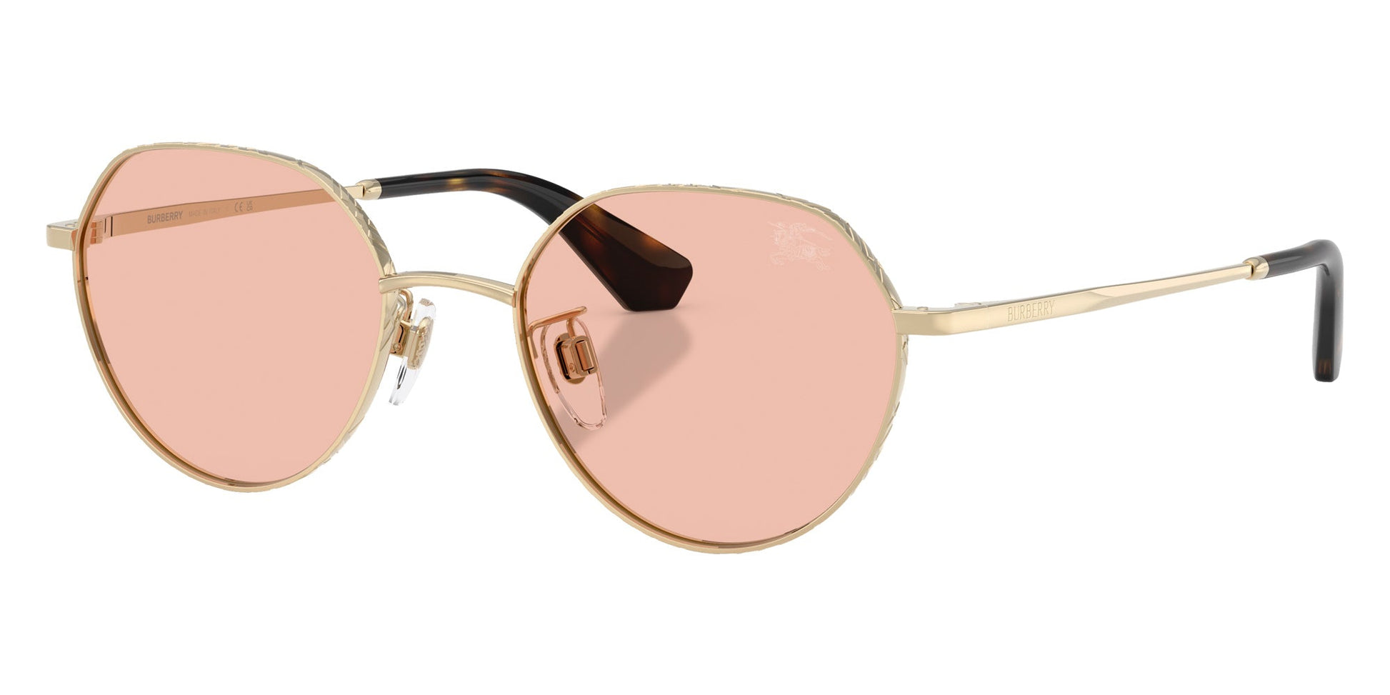 Burberry BE3173/S Round Sunglasses in Solid Dark Pink Lenses With Light Gold Frame, side view