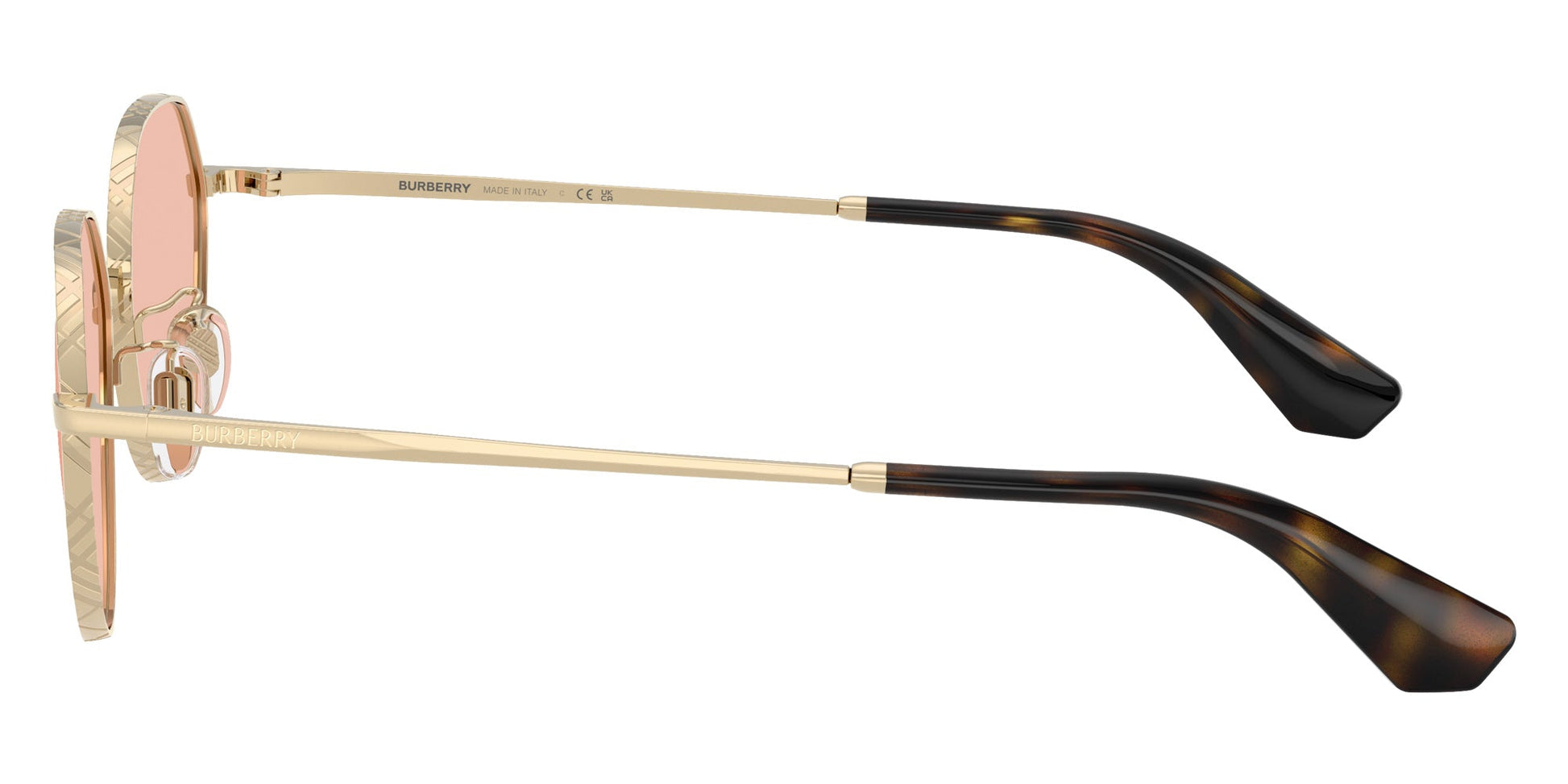 Burberry BE3173/S Round Sunglasses in Solid Dark Pink Lenses With Light Gold Frame, angle view