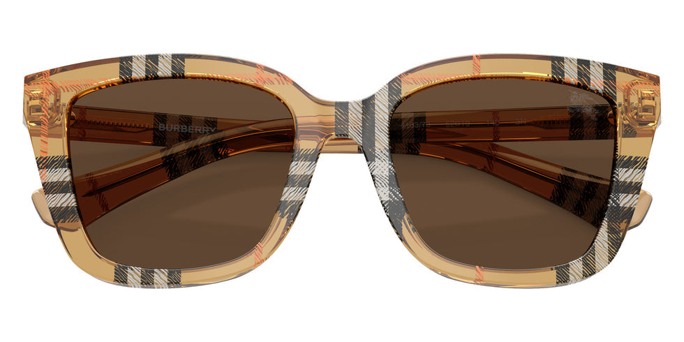Burberry BE4487/S Square Sunglasses in Dark Brown Lenses With Check Sand Frame, front view