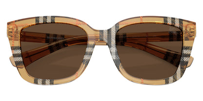 Burberry BE4487/S Square Sunglasses in Dark Brown Lenses With Check Sand Frame, front view