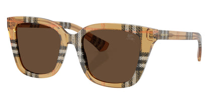 Burberry BE4487/S Square Sunglasses in Dark Brown Lenses With Check Sand Frame, angle view