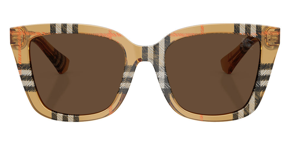 Burberry BE4487/S Square Sunglasses in Dark Brown Lenses With Check Sand Frame, detail view