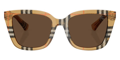 Burberry BE4487/S Square Sunglasses in Dark Brown Lenses With Check Sand Frame, detail view
