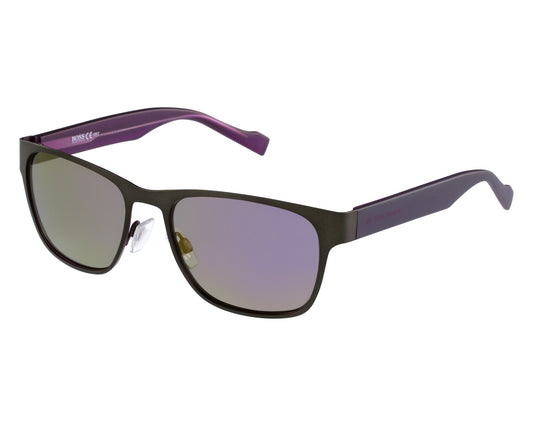 Hugo Boss BO0177/S Square Sunglasses in Purple Mirror Grey-Green / Dark Grey Purple, side view