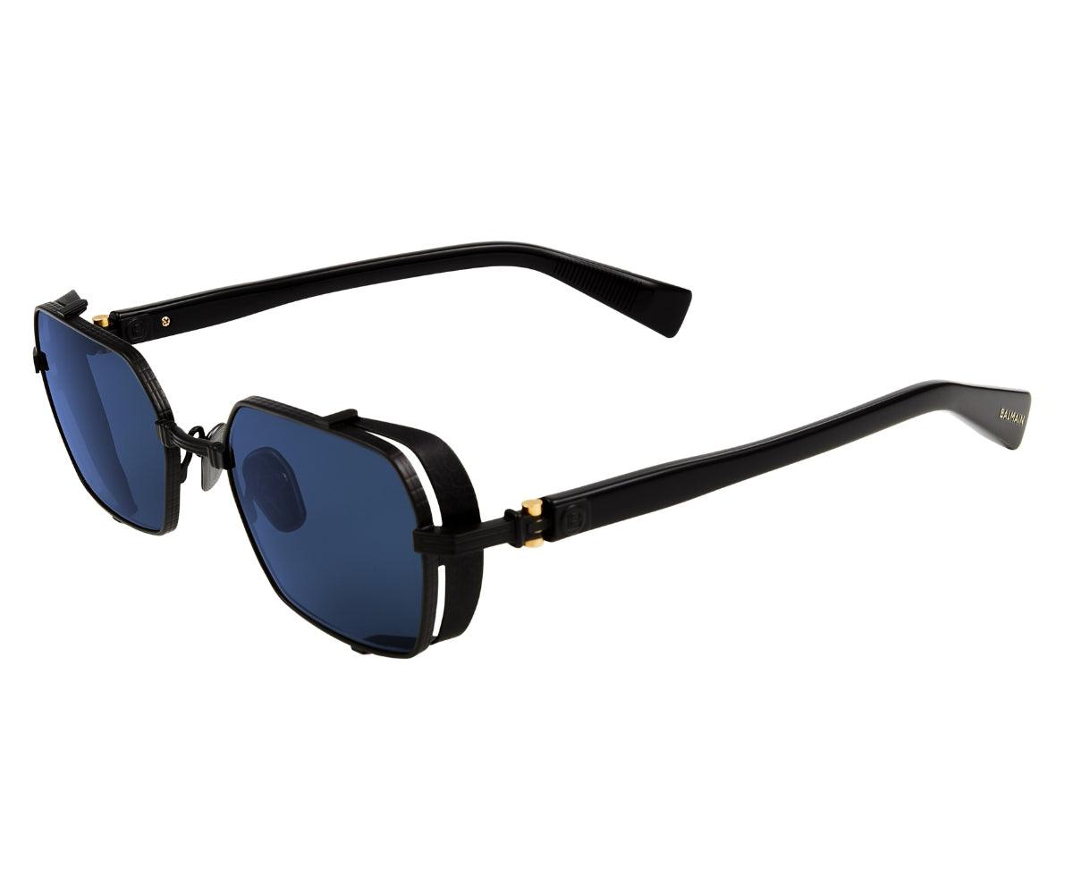 Balmain BRIGADE III Geometric Sunglasses in Blue Lenses With Matte Black Frame, angle view