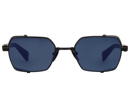 Balmain BRIGADE III Geometric Sunglasses in Blue Lenses With Matte Black Frame, front view